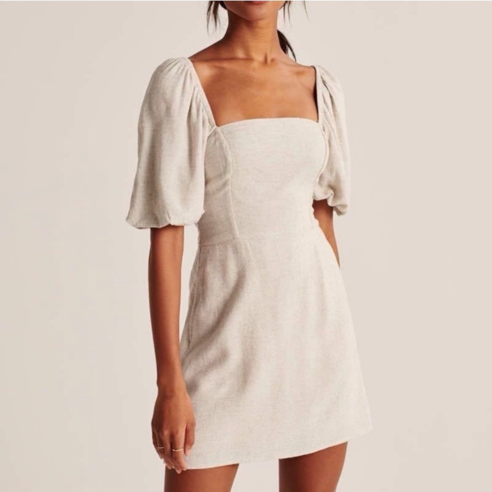 Abercrombie & Fitch Linen Puff Sleeve Mini Dress